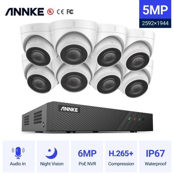 Intercom Annke 8CH FHD 5MP Setwork Video Security System H.265+ 6MP NVR с 5 -мегопомодным атмосферопродажным наблюдением камер POE с аудио в