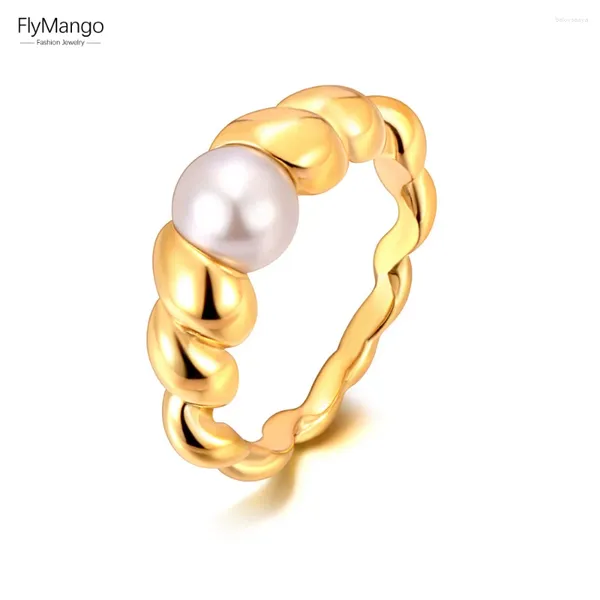 Cluster Rings Flymango Creative Vintage Simulet Pearl Wedding для женщин из нержавеющей стали геометрическая спиральная модная вечеринка украшения FR23069