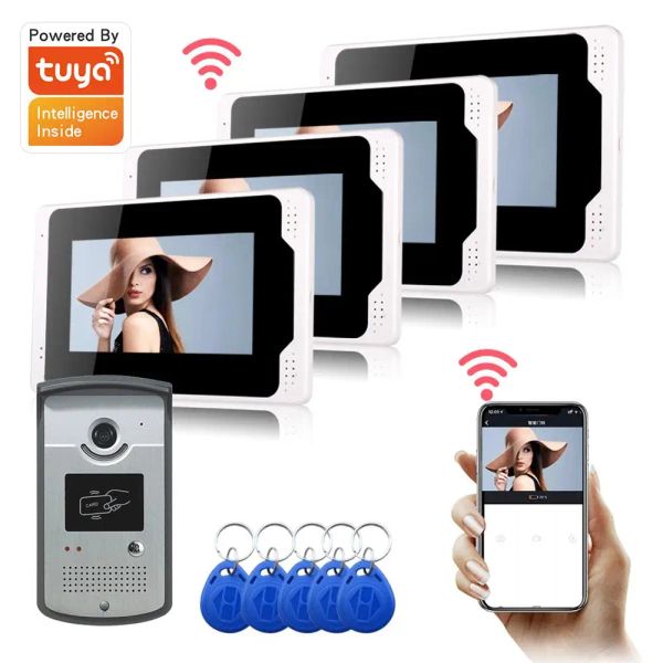 Kapı Zilleri RFID Erişim Kontrol Video 7 inç Monitör Tuka Uygulama Video İntercom Ev Güvenlik Sistemi Video Kapı Zili Kapı Telefon Kamera