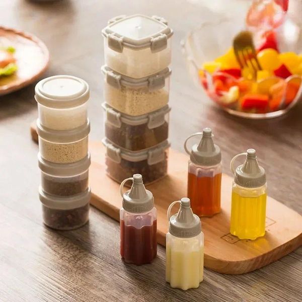 Speicherflaschen Outdoor 4pcs Salat Mini Flasche Küchensauce Barbecue Box Squeeze Gewürz tragbare Behälter Plastikwerkzeug Jar Dressing