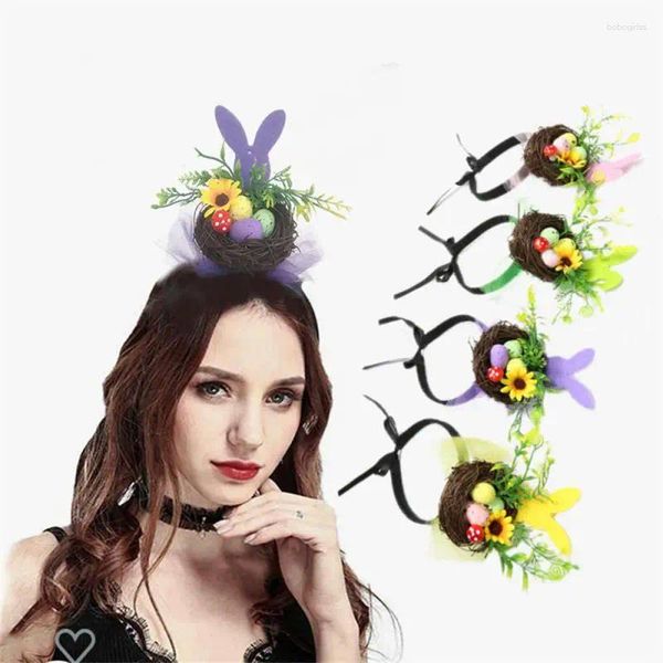 Flores decorativas Adorável design Festas banda de cabelo criativa Faixa de cabeça Cabeça de cabeça Ajustável Easter Hoops