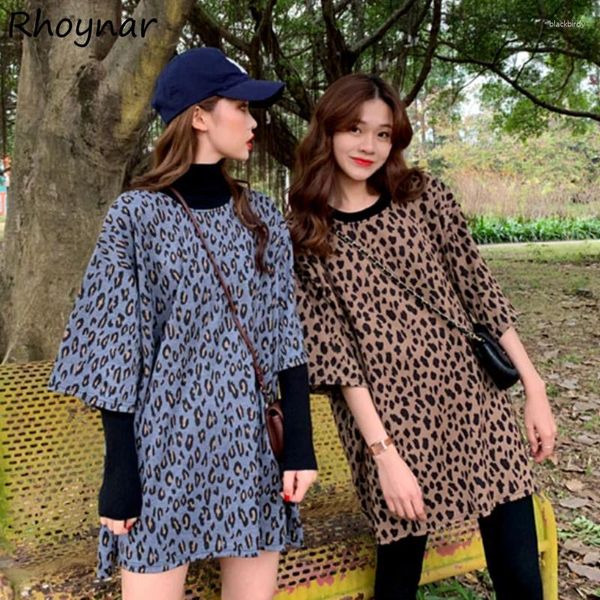 Damen T-Shirts Kurzarm T-Shirts Frauen Leopard Loose Design Cooles Chic Summer Friends Streetween Retro Casual Ulzzang College Mädchen Mädchen