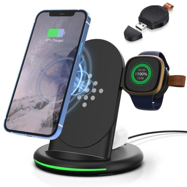 Şarj Cihazları 3 Arada 1 Kablosuz Hızlı Şarj Cihazı İPhone için Stand Samsung Fitbit FITBIT ANDI için hızlı şarj/Versa 3 AirPods Şarj Cihazı İzle