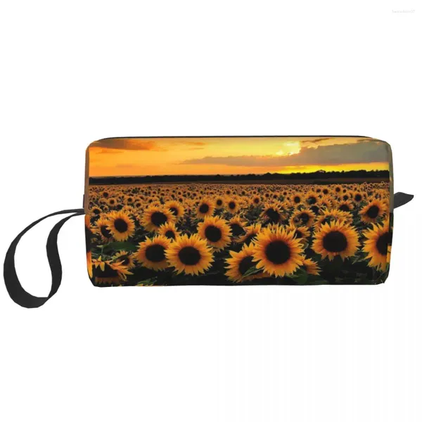 Kosmetische Taschen Sonnenblumen Landschaft tragbarer Make -up -Koffer für Reisecamping außerhalb der Aktivität TOIL -JUDERLY BAGE