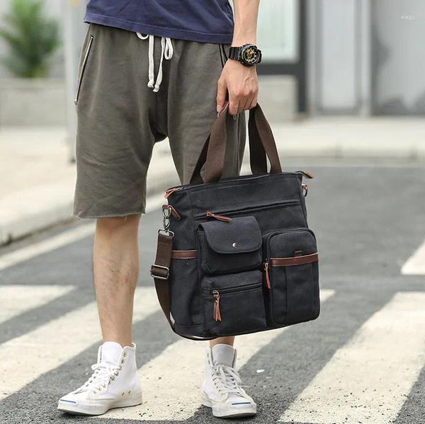 Duffel Bags Erkekler Canvas Omuz Crossbody Leisure Seyahat Bagaj Hafta Sonu Gecede Duffle Tote 14 inç Dizüstü Çantalar