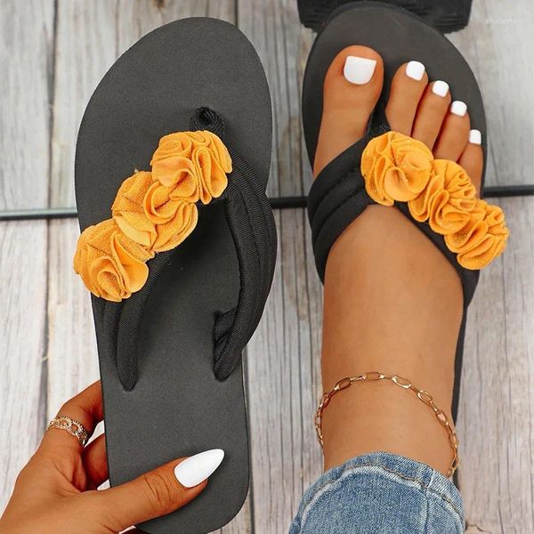 Тапочки повседневные туфли большого размера женщина 2024 платформа резиновые шлепанцы низкие патофле цветок роскошные гавайские летние хлопковые хлопковые фарри