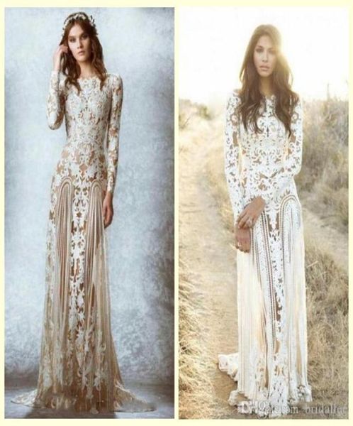 Zuhair Murad renda Vestidos de noiva vintage Mangas longas de mangas compridas TRIM TRIMA PEACH CUNDO CRIDAL CREVEL