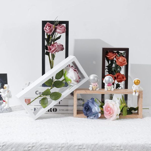 Çerçeveler Ahşap kurutulmuş çiçek resim çerçevesi sarkaç masa çift taraflı şeffaf içi boş örnek depolama üç boy