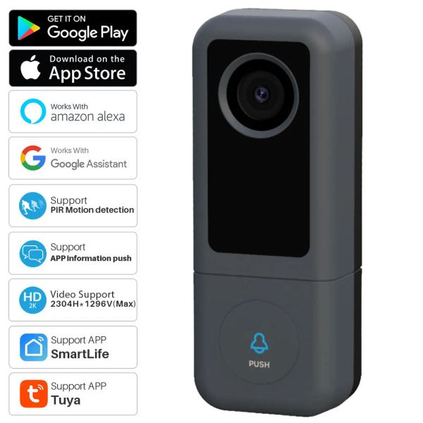 Monitora Tuya Video Doorbell Wifi 2k Door Bell IP Camera Smart Home Security Thoway Video Intercom Supporto Alexa Google Home