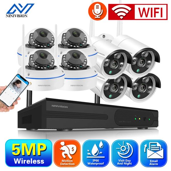 SISTEMA NINIVISION 5MP sem fio CCTV IP Câmera de segurança Sistema de segurança Kit 8CH 4CH VIDE VIEVEILÍCIO DO VÍDELO DE VÍDELO DE VÍDELO DE VÍDELO DE VÍDELA DO LOME