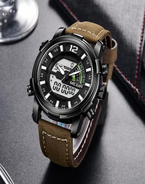 Dual display Digital Men Watch Megir Sport Analog Quartz Orologi Relogio Masculino Reloj Hombre Army Army Military Oro