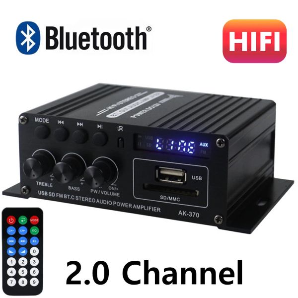 Усилитель AK370 Bluetooth усилитель Sound Amp Amp Hifi 2.0 Канал канала и регулировка высоких частот для RCA SD USB Flash Drive USB Audio DC12V