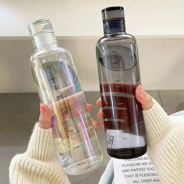 Bottiglie d'acqua bottiglia sportiva in plastica bottiglia di grande capacità a prova di perdita con il tempo marchio creativo caduta
