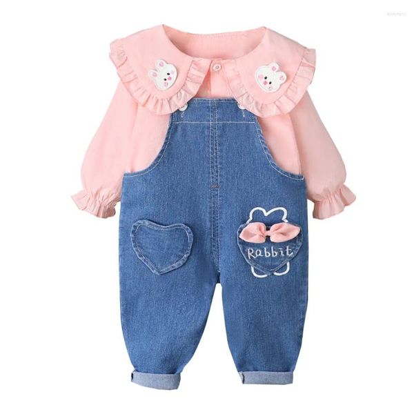 Kleidungssets 2024 Kinder Set süße Mädchen 0-4 Jahre Langarm Shirt Denim Overalls Outfit für geborene Babykleidung