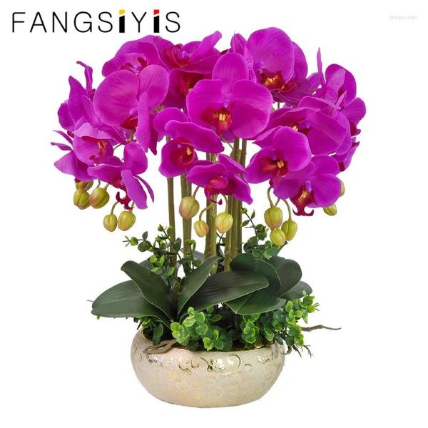 Flores decorativas 2 ramificação Touch Touch Butterfly Orquídea Artificial Flor Diy Casamento Decoração de jardim de casas de jardim Fake Pu Plants Pote