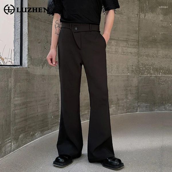 Calças masculinas Luzhen elegante e elegante, design casual masculino 2024 Moda calça de cor sólida coreana lz2433