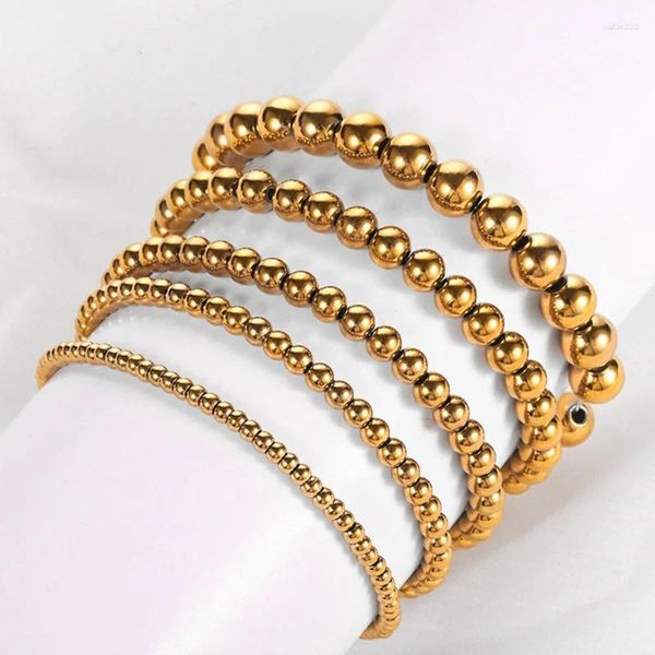 Braccialetti di collegamento 3 mm/4 mm/5 mm/6 mm/8 mm in acciaio inossidabile gioielli in perline elastico in oro elastico per donne regali da uomo 18 cm (7 1/8 