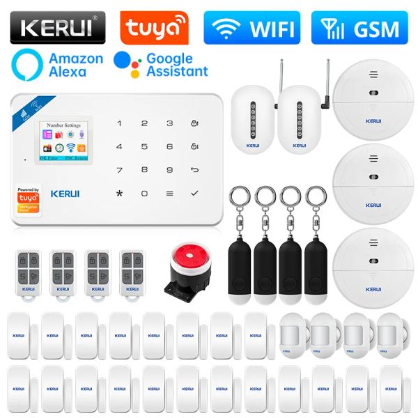 Kitler Kerui W181 Güvenlik alarmı ile kapı sensörü wifi gsm alarm sistemi kablosuz alarm desteği Alexa tuya akıllı uygulama kontrolü