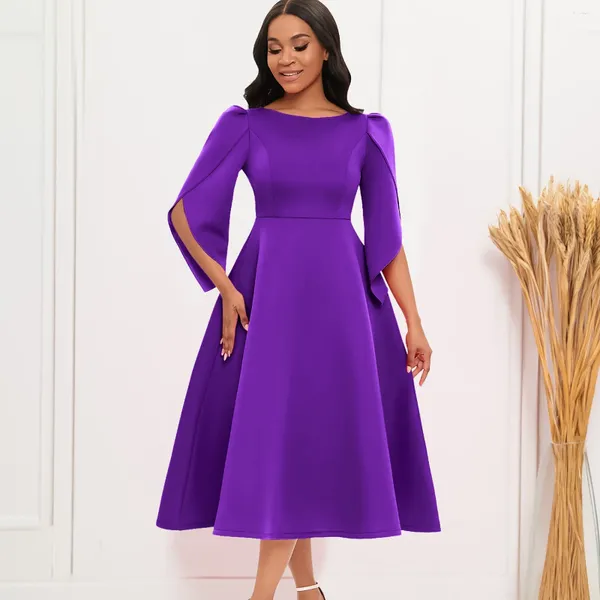 Lässige Kleider Purple Kleid Frauen Herbst Bankett Lady Röcke Elegante Mode große Swing -Sommerparty 2024 Trend Mono Mujer Verano