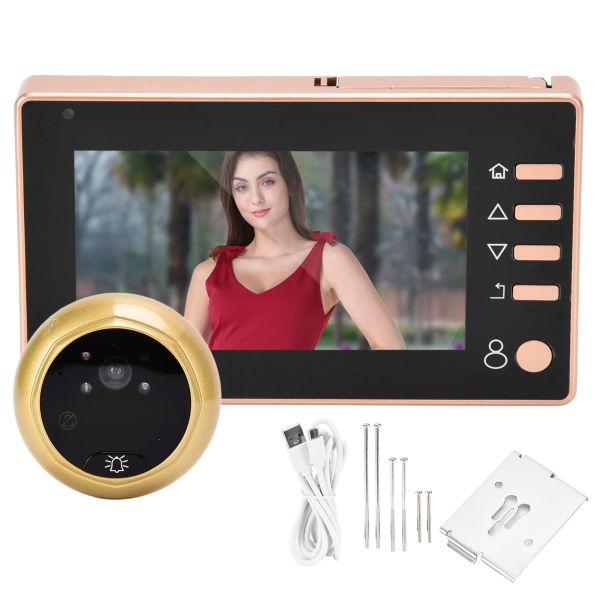 Porta de campainha 4.3 polegadas Tela colorida Vídeo Doorbell Câmera Doorbell Detecção de movimentos Batho de gravação Display Video PEEPHOL