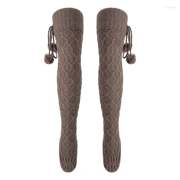Женские носки хронно вязаные вязаные ребристые бедра высокий ботинок длинные зимние теплые чулки над коленной вечеринкой уличной одежды 2024