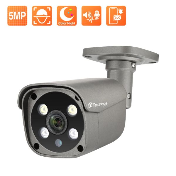 Interscom Techage 5MP POE IP Kamera Dış Mekan Su Geçirmez Video Kayıt Güvenlik Kamera AI İnsan Algılama İki Yol Ses Renk Gece Görüşü