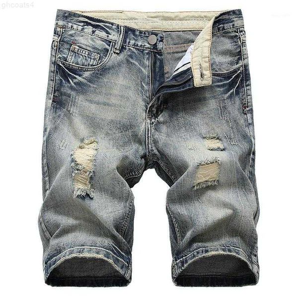 Straight Russped Jeans Shorts Männer Sommer brandneue Herren Kurzjeans lässig Streetwear Elastic Biker Denim Shorts 29-421 H37I