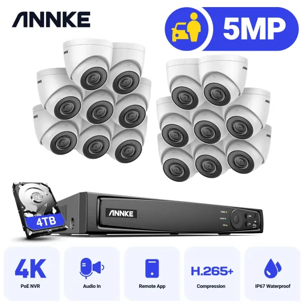 System Annke 5MP H.265+ 16CH POE Network Video Security Sistema 16x IP67 IPTROWOOR POE POE IP PLING PLAGA KIT CAMERA POE