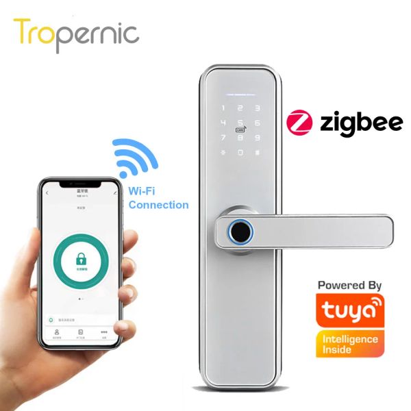 Lock Tuya Zigbee Biometrische Fingerabdruck Smart Door Locker Hotel Airbnb Schlüssellose Eingang Home -Handle -App Entsperren digitales intelligentes Schloss
