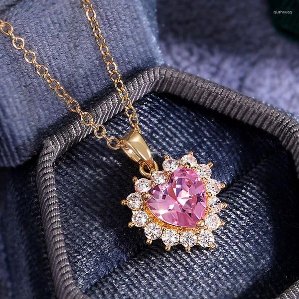 Collane a ciondolo splendide collana di cuore a colori rosa femminile fidanzamento matrimonio nuziale brillante cz cz dichiarazioni gioielli