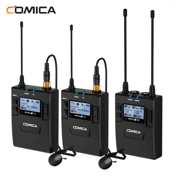 Microfones comica cvm-wm300ii 96 canais UHF Sistema de microfone sem fio compatível com câmeras de câmeras DSLR smartphones