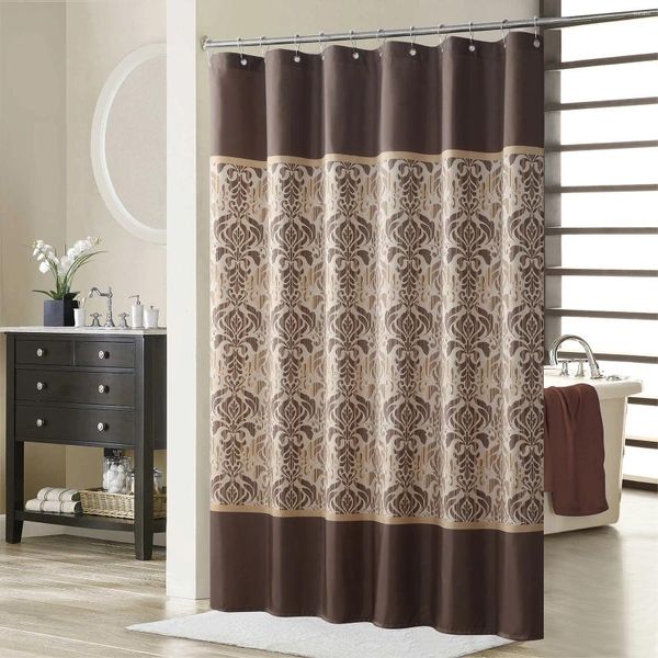 Duş Perdeleri Sterling Chocolate Farmhouse Klasik Polyester su geçirmez kumaş Modern Damask Baskılı Dekoratif Kahverengi Perde