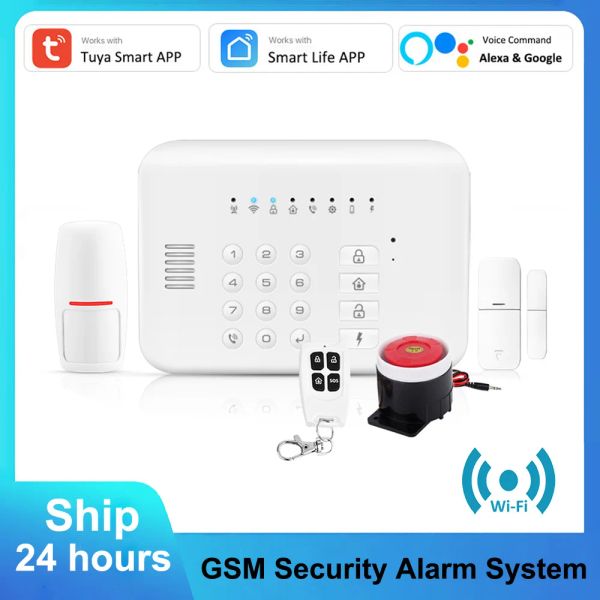 Kits Rehentint Tuya Smart WiFi GSM Sicherheitsalarmsystem funktioniert mit Home PIR Motion Smoke Door Fenstersensor Alexa Google IP -Kamera