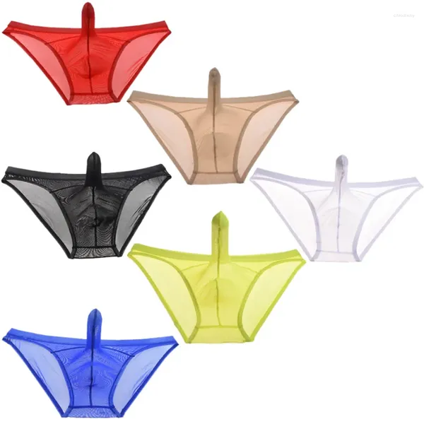 Unterhosen 6pcs/Los transparent sexy durchsichtige durchstehende Beutelbeutel Herren-Briefs Shorts Mesh Gay Men Bikini Unterwäsche
