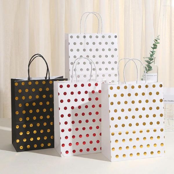 Geschenkverpackung 6pcs Schwarze Bronzing Dot Kraft Bag Hochzeit Geburtstagsverpackung Portable Shopping -Tte Babypartyzubehör 15x21x8cm