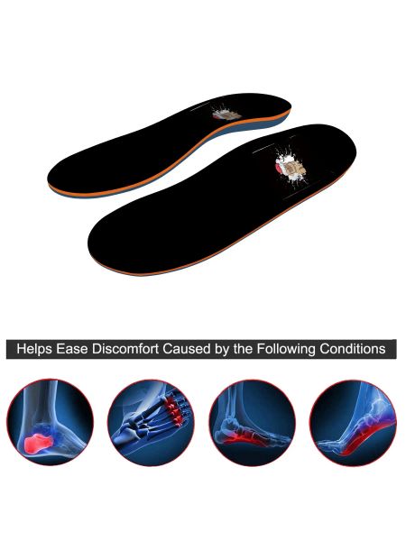 Insolos Black Sports Sports Sports Suporte de palmilhas ortopédicas Sapatos ortopédicos Dor liso Plantar Fasceitis Insole