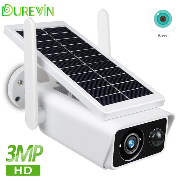 Câmeras de câmeras 3MP HD Câmera de segurança ao ar livre Painel solar Painel solar WIFI IP Câmera IP Bateria PIR PIR Motion Surveillance Câmera ICSEE