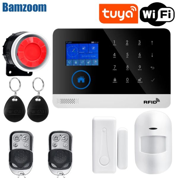 Kits en Ru es fr pl de it Switchable Wireless Home Security Tuya WiFi GSM GPRS Alarmsystem App Fernbedienung RFID -Kartenarm entwaffnen