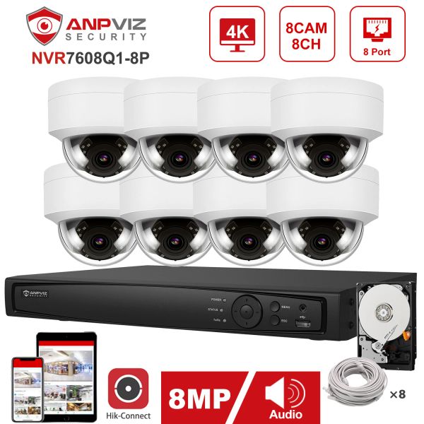 Sistema Hikvision OEM 8CH 4K Kit NVR 8MP Sistema de segurança IP POE 4K Câmera IP Segurança externa IP66 PLAY PLAY PLAY 2,8mm Lens P2P View