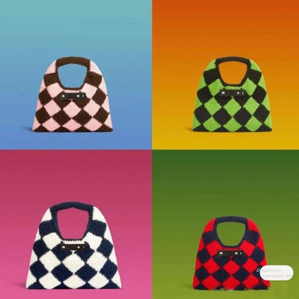 Moda örme tote dokuma çanta kadın çanta alt koltukluk hobo çanta m 24 arni tasarımcı tote çanta ekose işlemeli alışveriş çantası