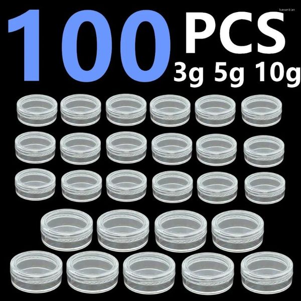 Speicherflaschen 100pcs 3g 5g 10g Probe Clear Creme Jar Mini Kosmetische Behälter Transparent Topf für Nagelkünste klein