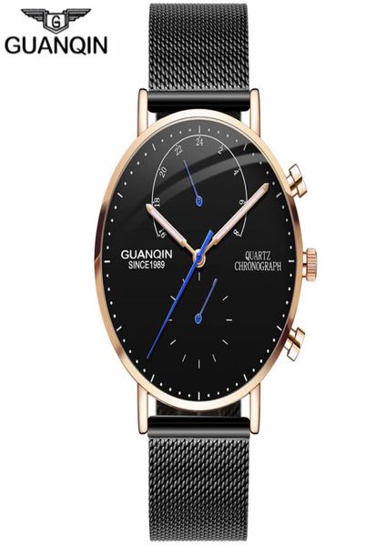 New Guanqin Mens assiste a marca Top Brand Luxury Chronógrafo Luminous Hands Clock Men Business Casual Creative Mesh Strap Quartz Watch8111768