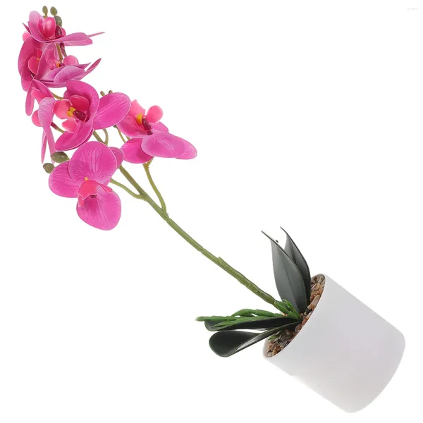 Flores decorativas decoram Phalaenopsis Artificial Flower Plantas falsas em vasos de rosa falsa ornamento roxo faux besteira pequena bonsai