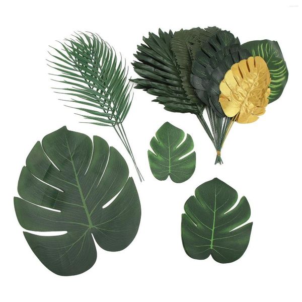 Dekorative Blumen 70pcs Künstliche Palmblätter 10 Arten von Pflanzen Simulation Tropische Pflanze für hawaiianische Party -Heimdekoration