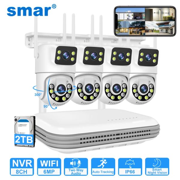 System Smar Wireless System System Wi -Fi Camera Kit 6mp IP -камеры с двойным объективом Audio 8CH NVR Video Surveillance Set ICSE