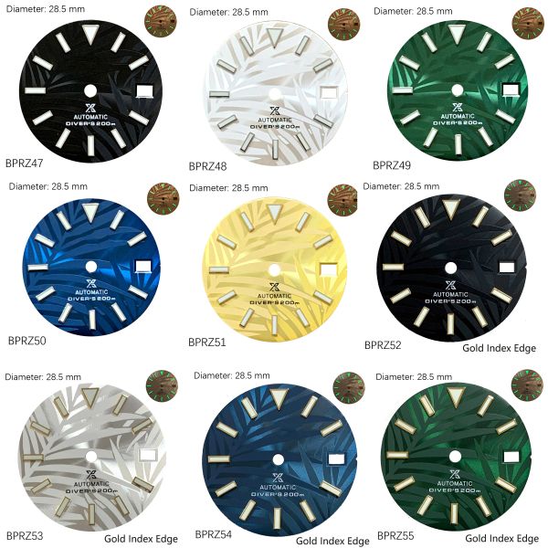 Kits Neues Blattmuster Zifferblatt 28,5 mm grüner Luminous -Uhr -Zifferblatt für NH35 NH36 Mechanische Bewegungsteile SKX007 SKX009 Uhren mit Logo S Logo