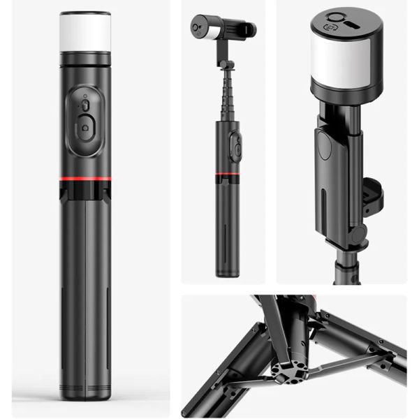 Pompe Tripode Selfie Stick con lampada a piena Light per vlogging Wireless Bluetooth Selfie Rod per iPhone 14 13 12 Samsung Huawei Xiaomi