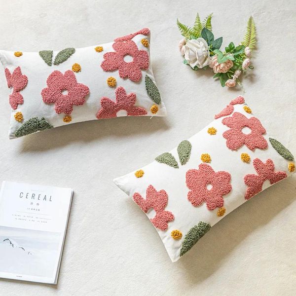 Cuscinetto fiore rosa cover trapuntato beige da ricamo geometrico bei pavimento adorabile per il soggiorno divano