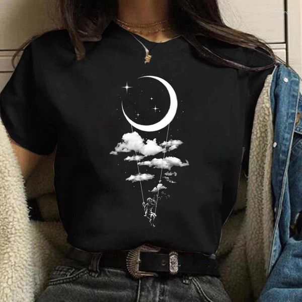 Camisetas femininas harajuku engraçado 90s menina feminina camisa de desenho animado gráfico impresso Black Ladies T-shirt Casual Woman Kawaii Tee