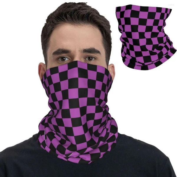 Sciarpe a scacchi viola e nera copertina di bandana bandana stampata balaclavas facercharfunzionale per uomini donne adulte lavabili